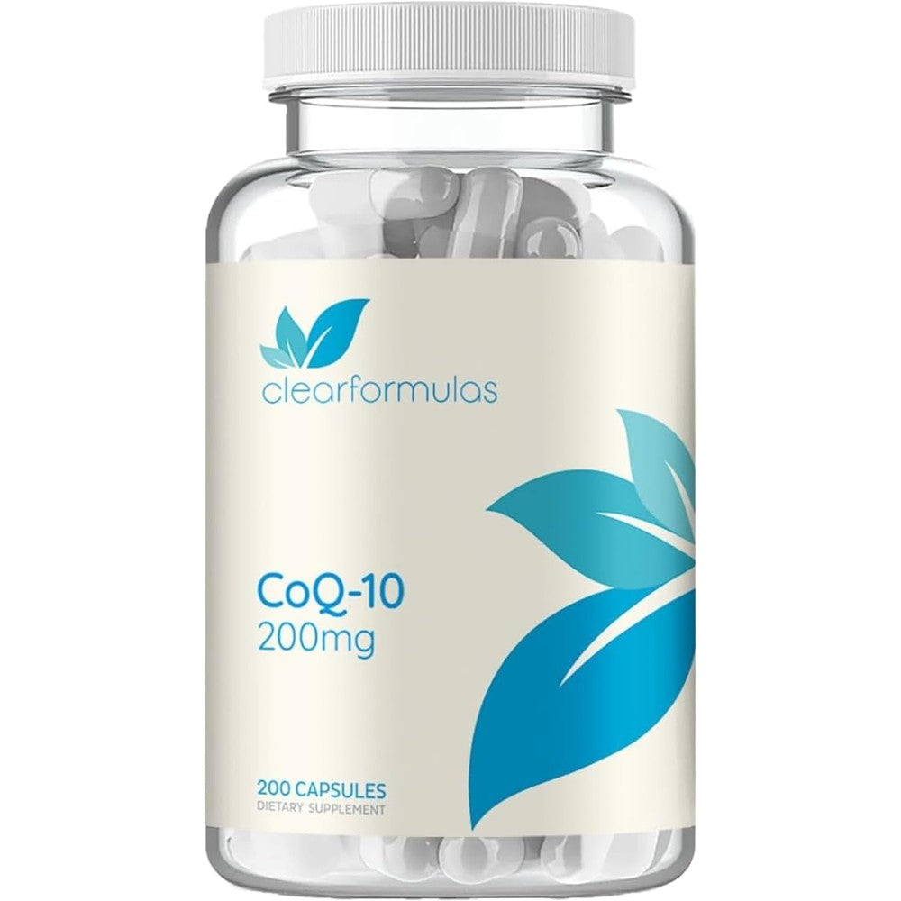 Clear Formulas Quick Absorption CoQ10 200mg bottle front view showing capsule count