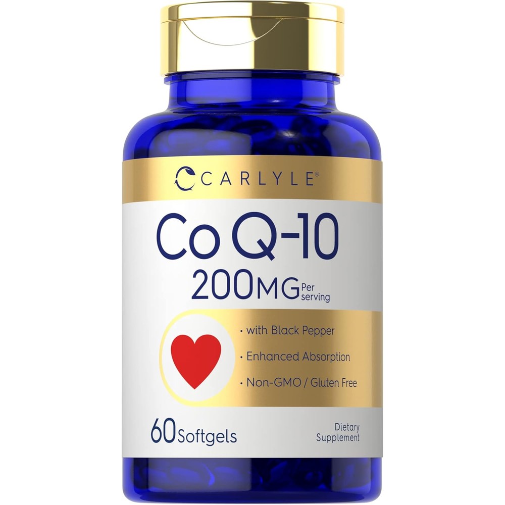 Carlyle Coenzyme Q10 200 Milligrams Softgels 60 Count front bottle view authentic USA import supplement