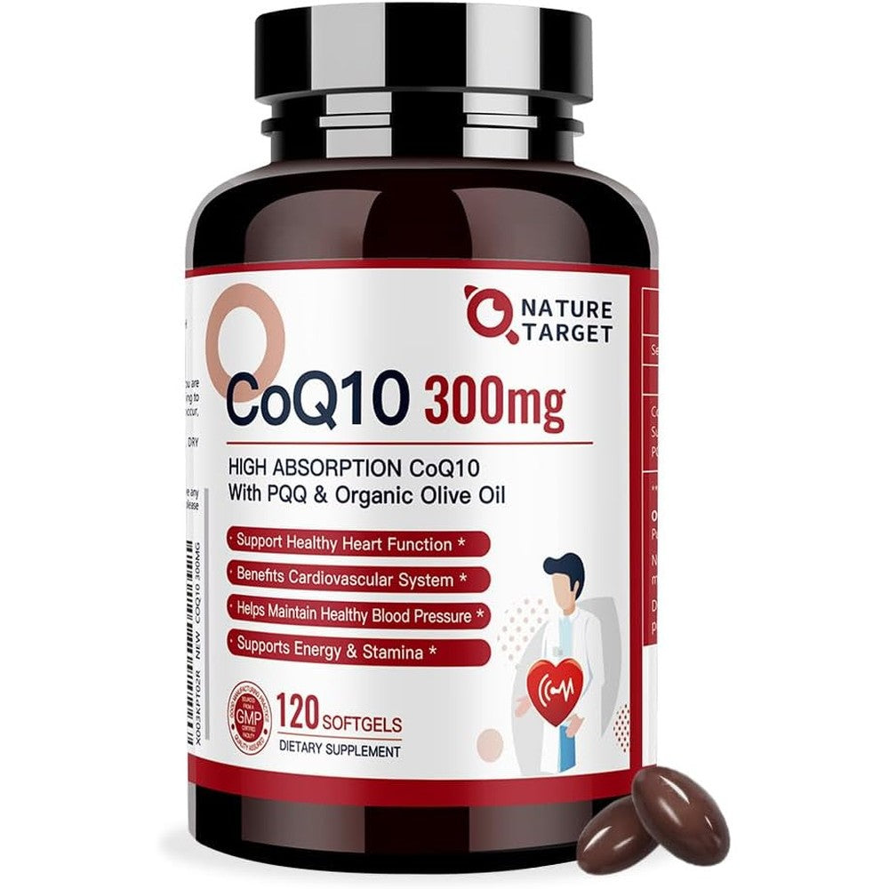 Nature Target CoQ10 300mg Softgels front view bottle for premium imported heart supplements India
