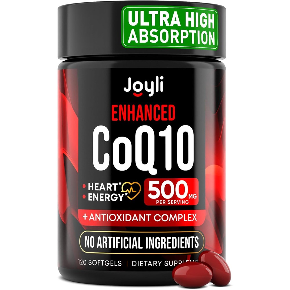 JOYLI Nutrition High Absorption CoQ10 500 Milligrams front view bottle on white background