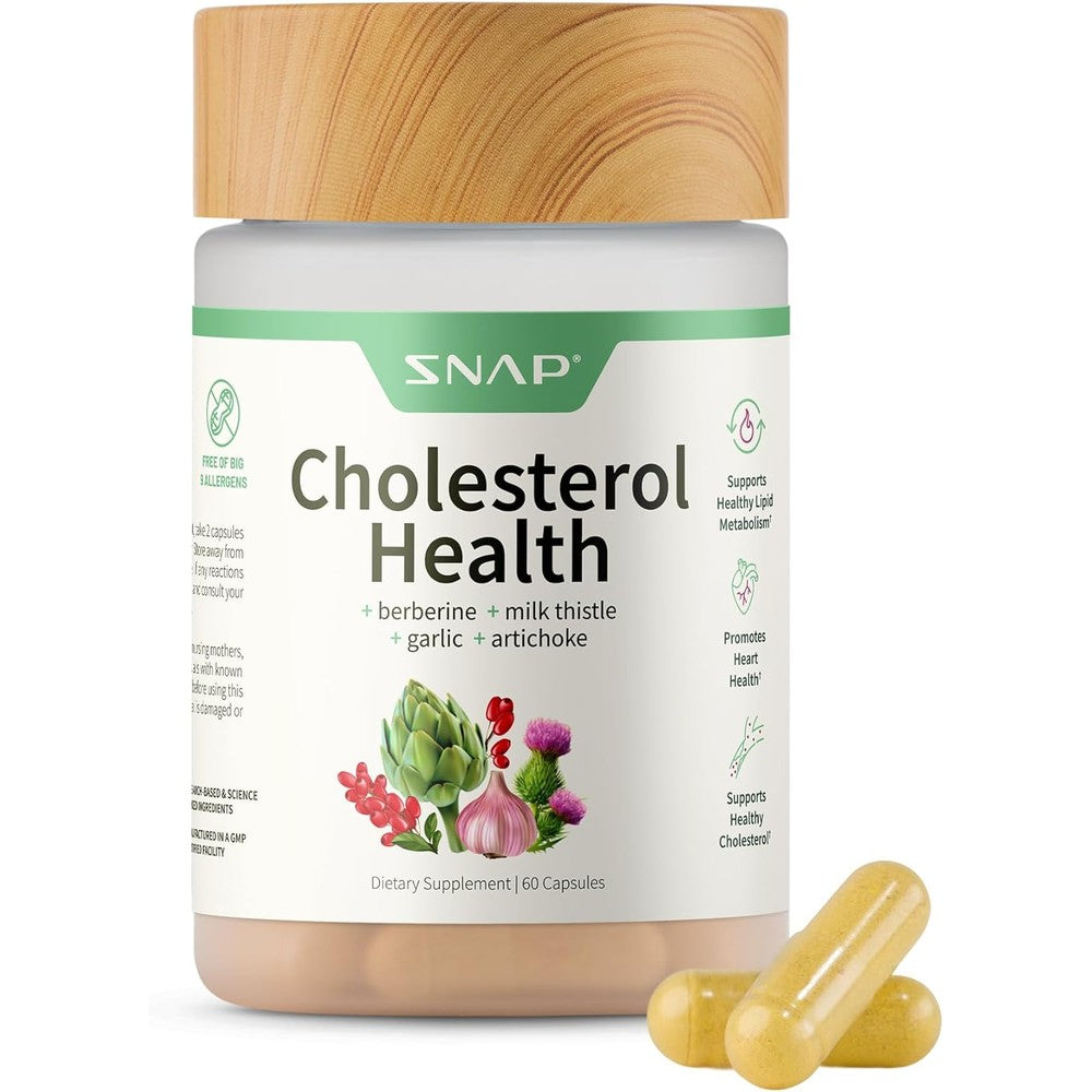 Snap Supplements Cholesterol Health front view bottle showing 60 vegetarian capsules