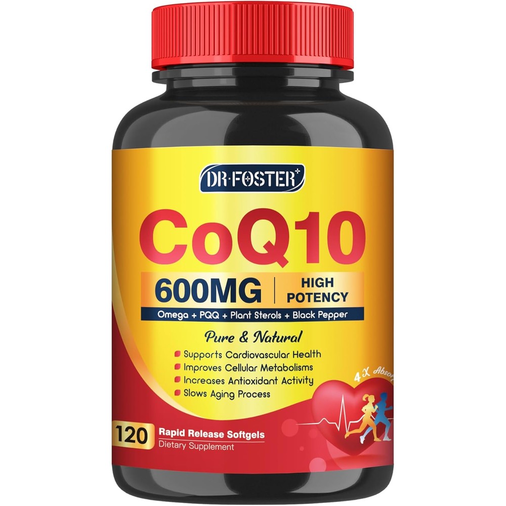 DrFoster CoQ10 600mg softgels front bottle view for heart health supplement
