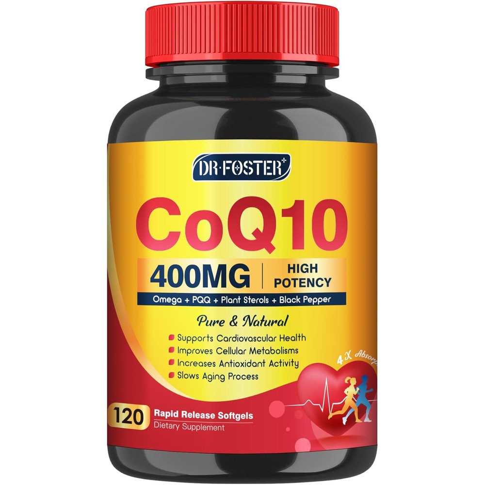 DrFoster CoQ10 400mg Softgels front view bottle for premium cellular energy support.