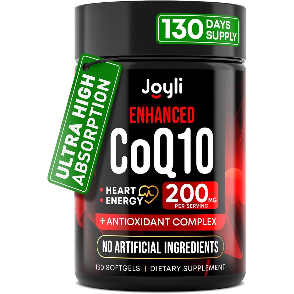 JOYLI Nutrition High Absorption CoQ10 200mg softgels front bottle view dietary supplement