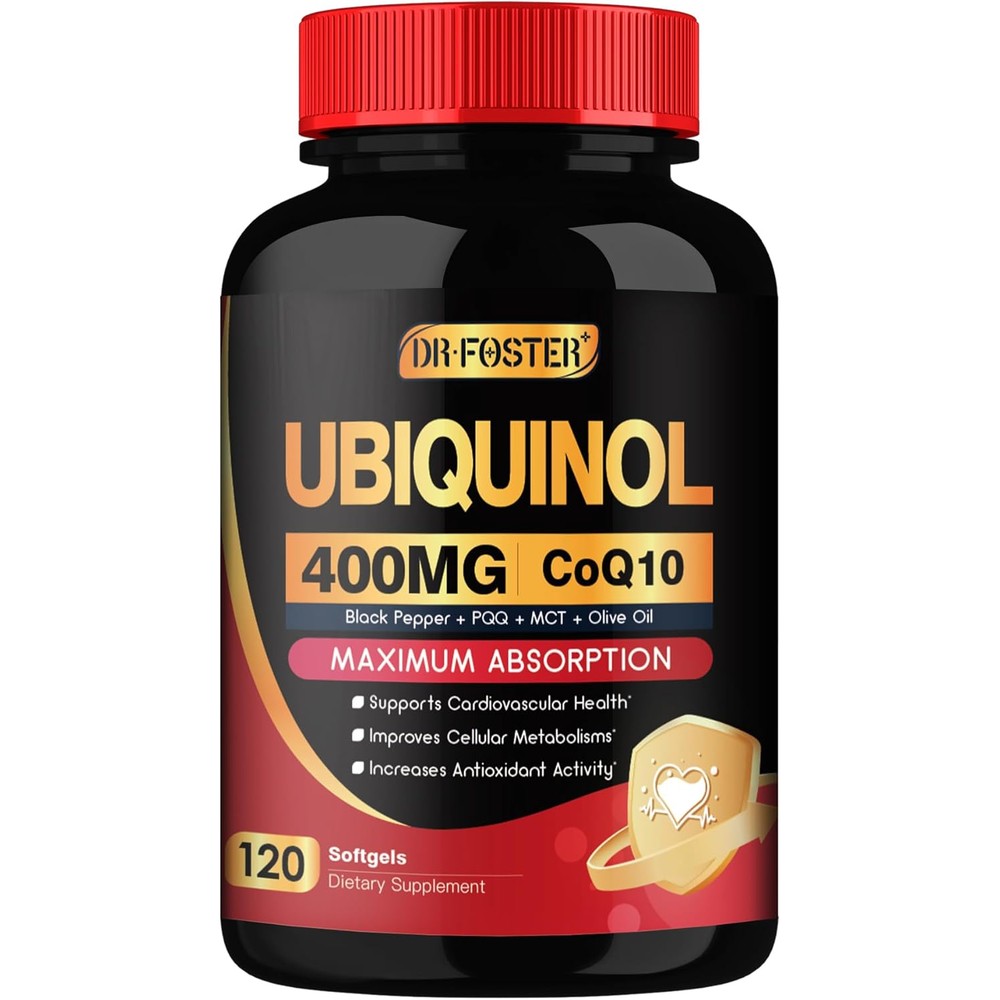 DRFOSTER CoQ10 400mg Ubiquinol Softgels front view bottle for cardiovascular health
