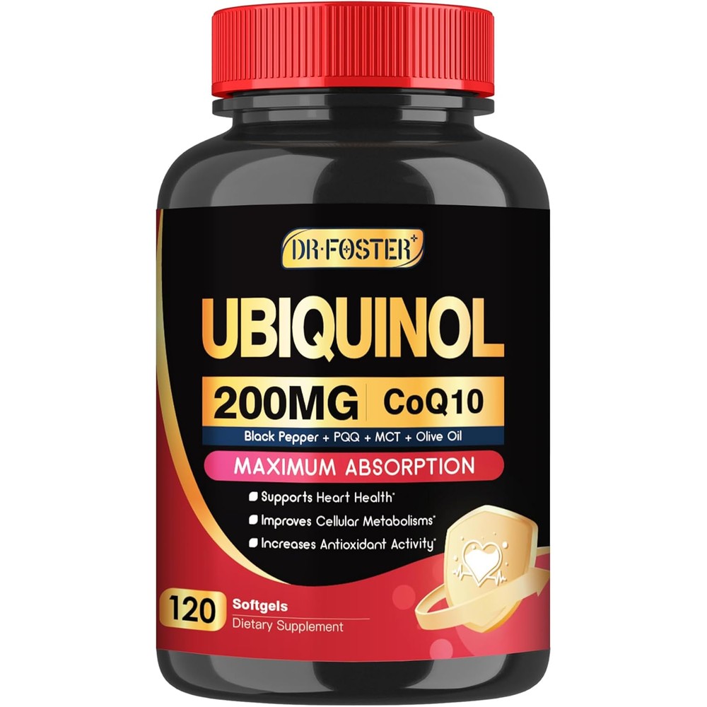 DRFOSTER CoQ10 Ubiquinol 200mg Softgels front view bottle for heart health support