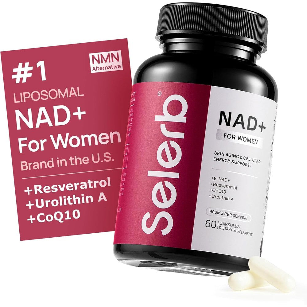 Selerb NAD+ Supplement For Women 60 capsules front view bottle showing premium cellular energy and skin aging formula