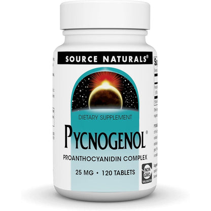Source Naturals Pycnogenol 25 mg 120 tablets front bottle view for antioxidant support