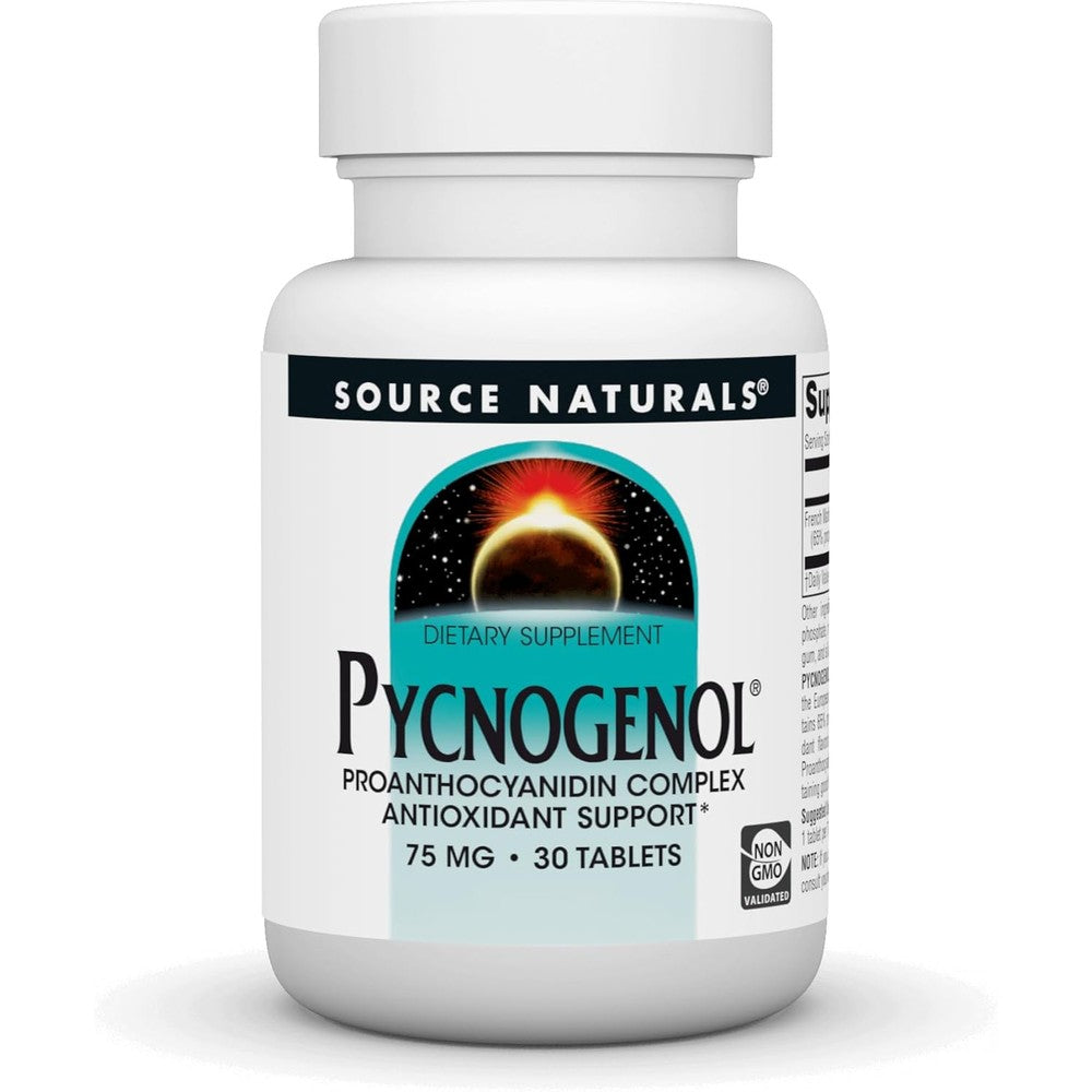 Source Naturals Pycnogenol 75 mg 30 Tablets front view bottle for antioxidant support