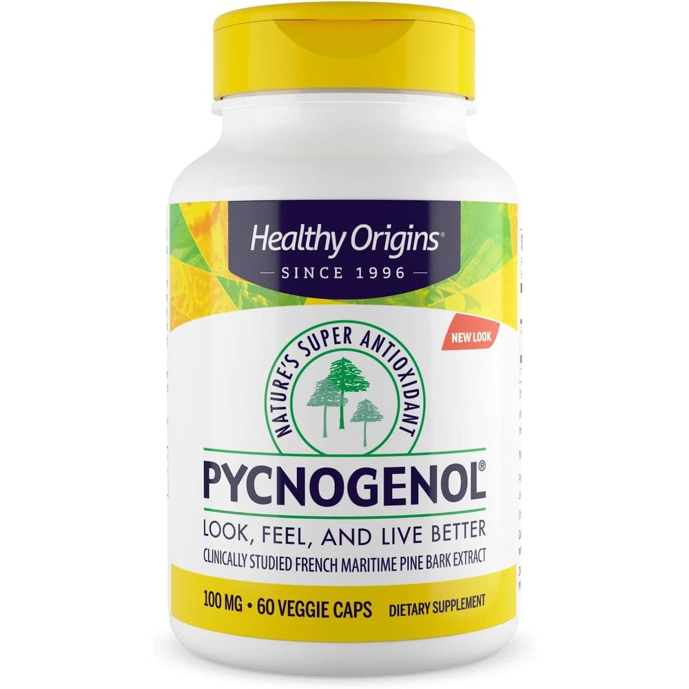 Healthy Origins Pycnogenol 100 mg vegetarian capsules bottle front view