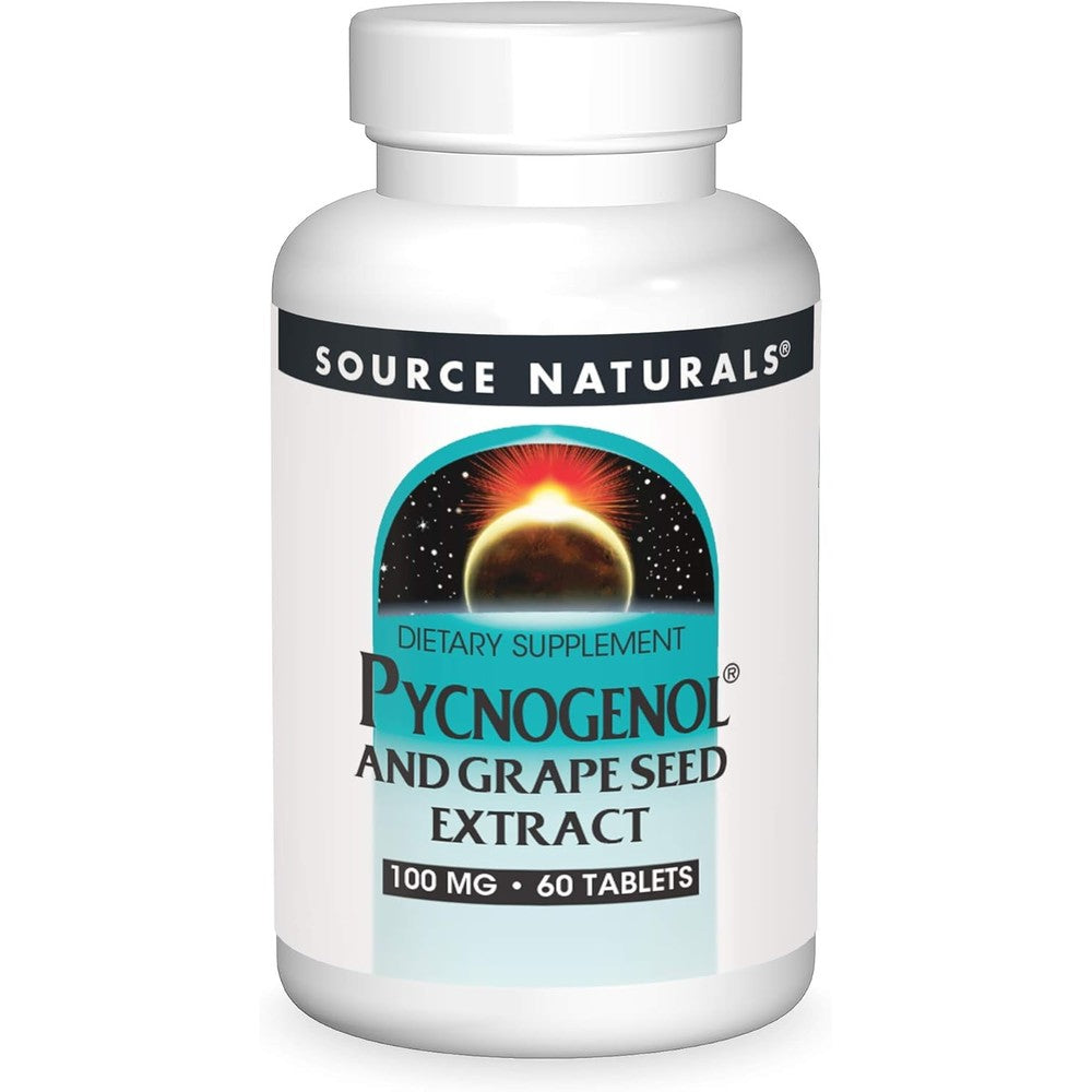 Source Naturals Pycnogenol and Grape Seed Extract 100 mg 60 tablets front view bottle