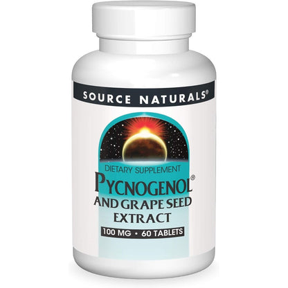 Source Naturals Pycnogenol and Grape Seed Extract 100 mg 60 tablets front view bottle