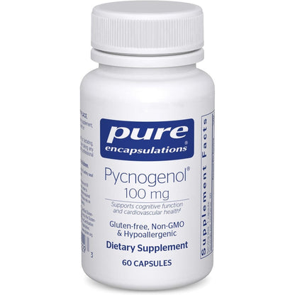 Pure Encapsulations Pycnogenol 100 mg 60 capsules front view bottle for vascular health supplement