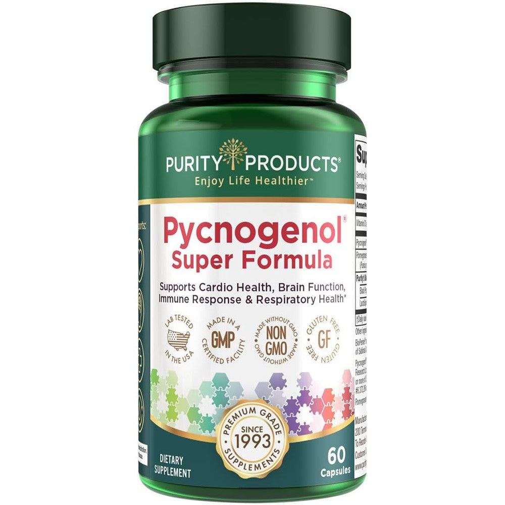 Purity Products Pycnogenol Super Formula 60 capsules front bottle view for cardiovascular health