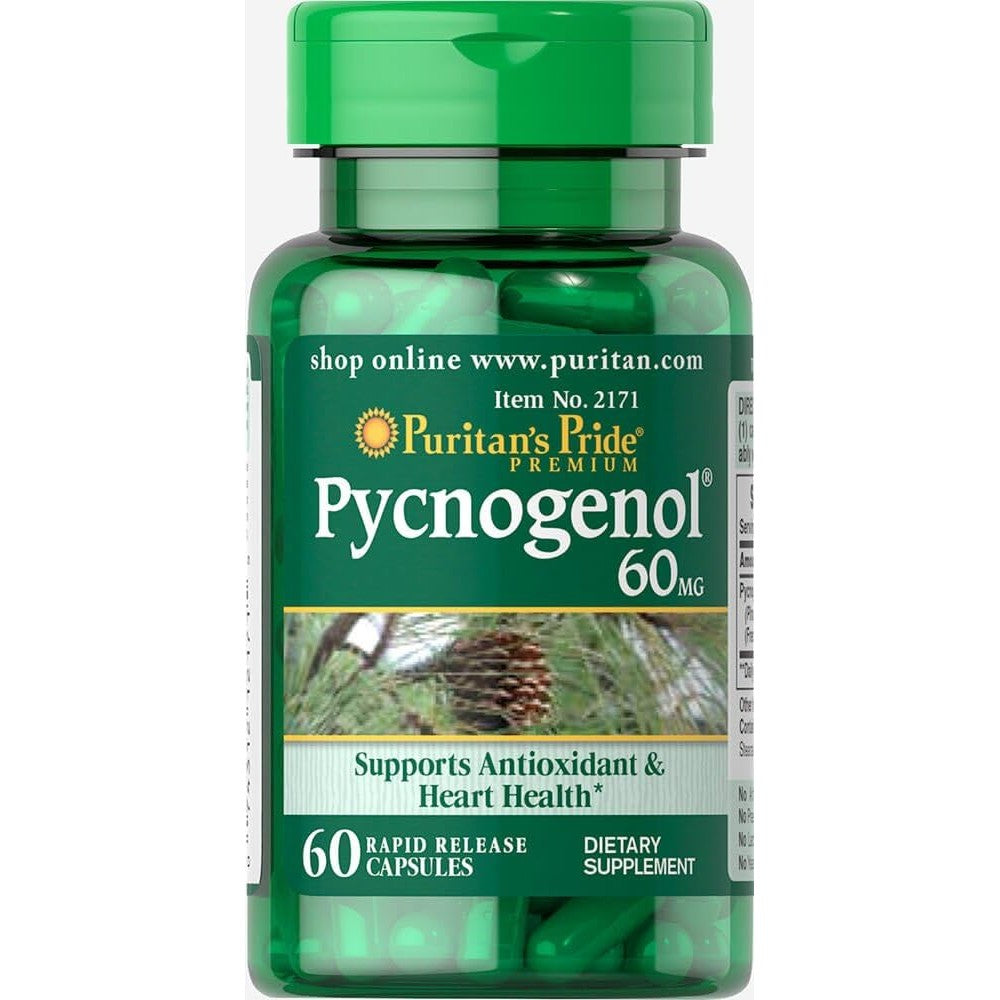 Puritan's Pride Pycnogenol 60 mg 60 Capsules front view bottle premium antioxidant supplement India