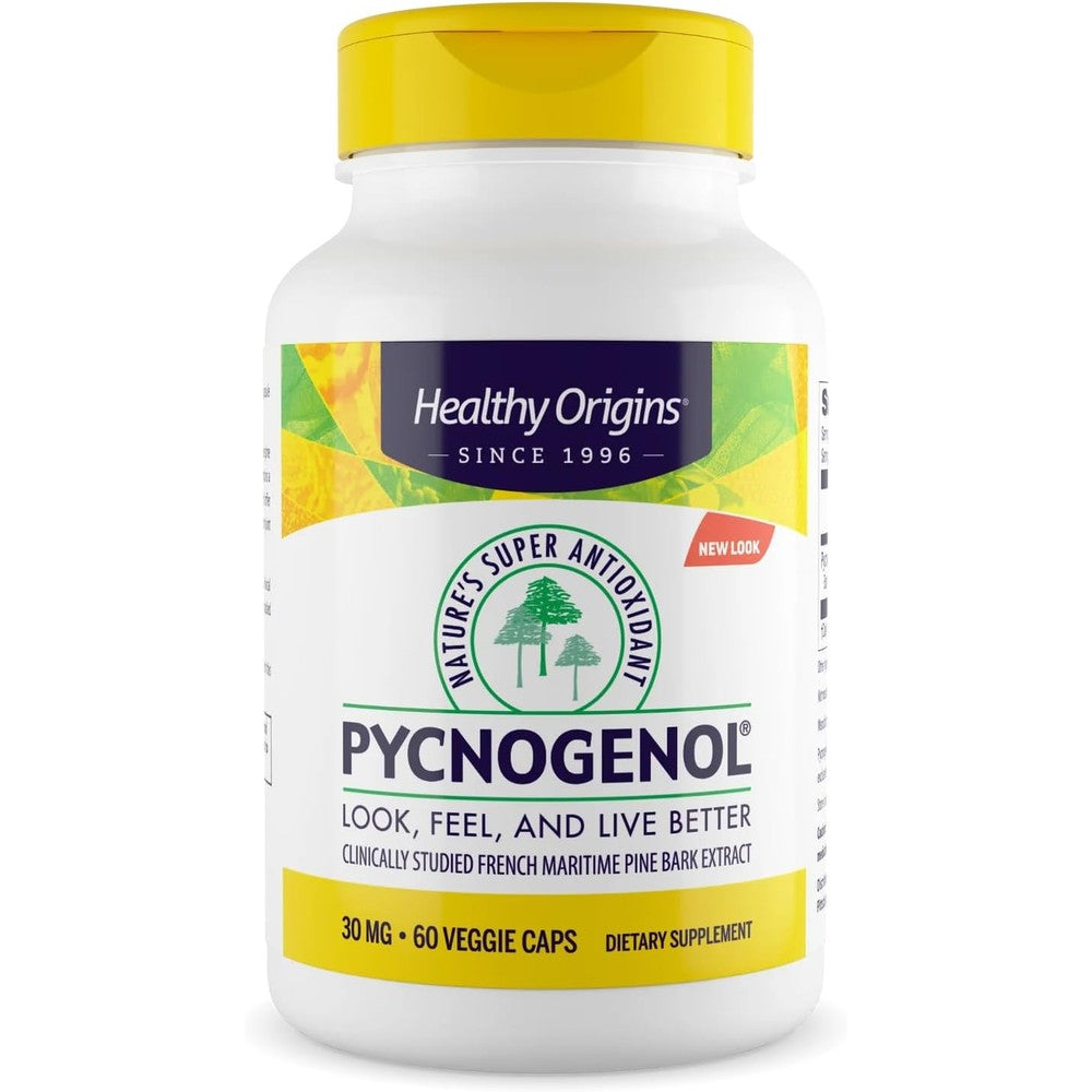 Healthy Origins Pycnogenol 30 mg 60 veggie capsules front view bottle packaging