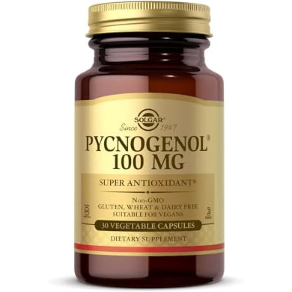 Solgar Pycnogenol 100 milligrams front view bottle packaging dietary supplement