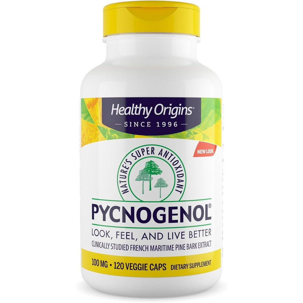 Healthy Origins Pycnogenol 100 mg front view capsule bottle supplement