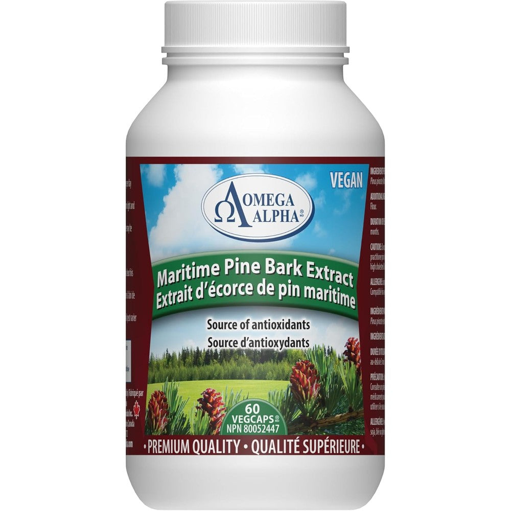 Omega Alpha Maritime Pine Bark Extract 60 veggie capsules front bottle view for blood pressure support