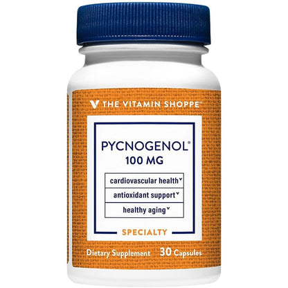 The Vitamin Shoppe Pycnogenol 100mg 30 Capsules front view bottle for premium antioxidant protection