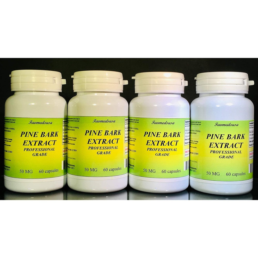 Favmeds Pine Bark Extract 50mg front view bottle for blood circulation support