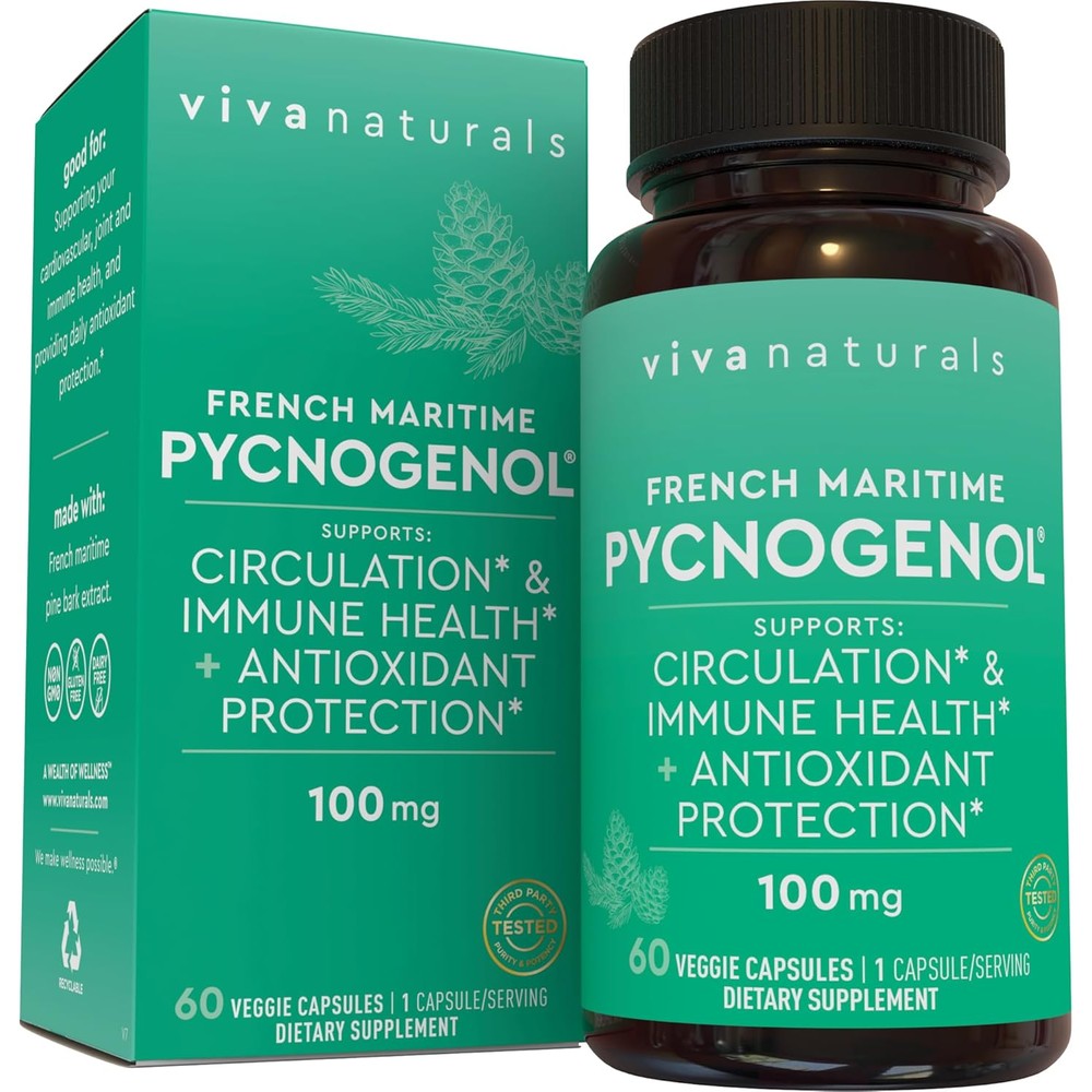 Viva Naturals Pycnogenol 100mg front view bottle packaging