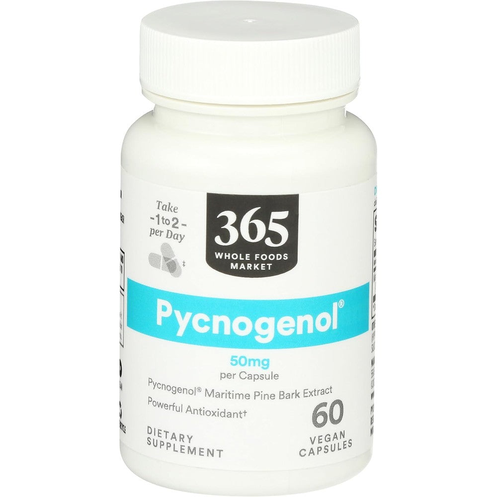 365 by Whole Foods Market Pycnogenol Maritime Pine Bark Extract 50mg 60 Vegan Capsules front view