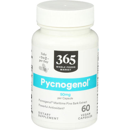 365 by Whole Foods Market Pycnogenol Maritime Pine Bark Extract 50mg 60 Vegan Capsules front view