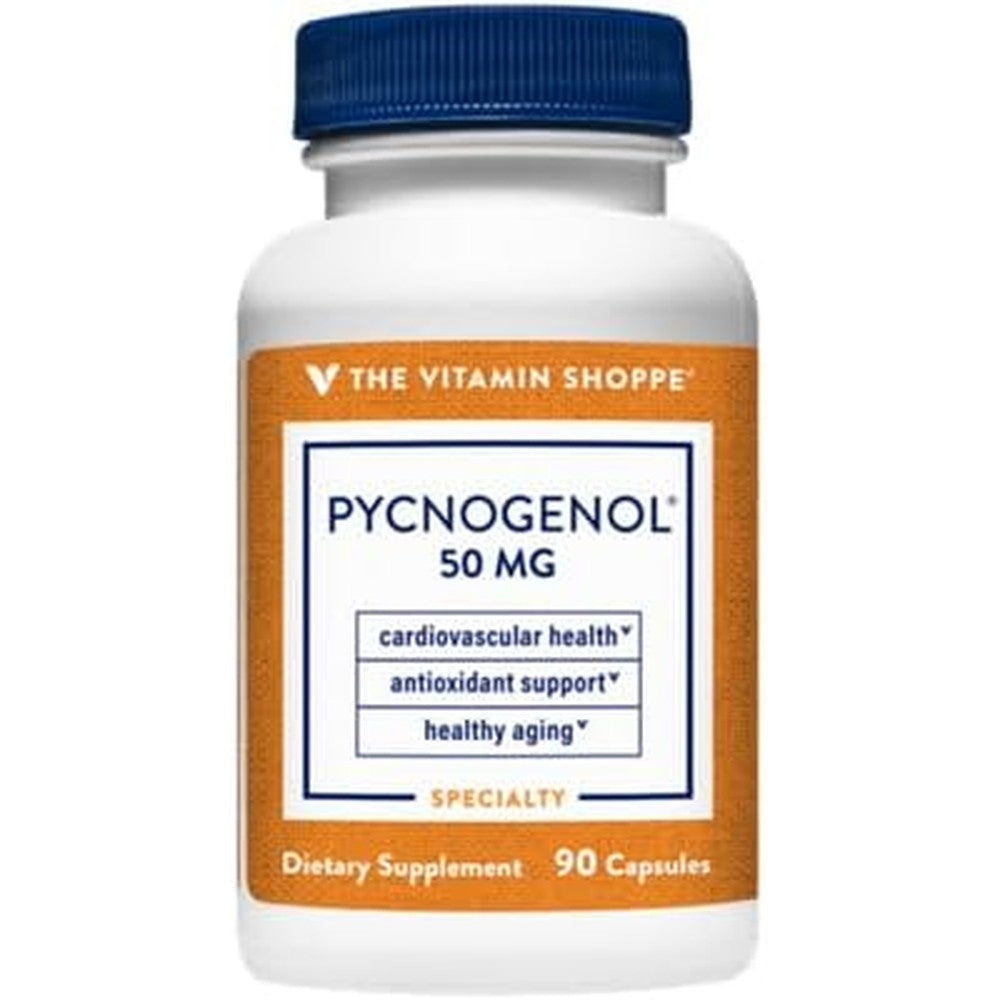 The Vitamin Shoppe Pycnogenol 50mg front view bottle for premium antioxidant protection
