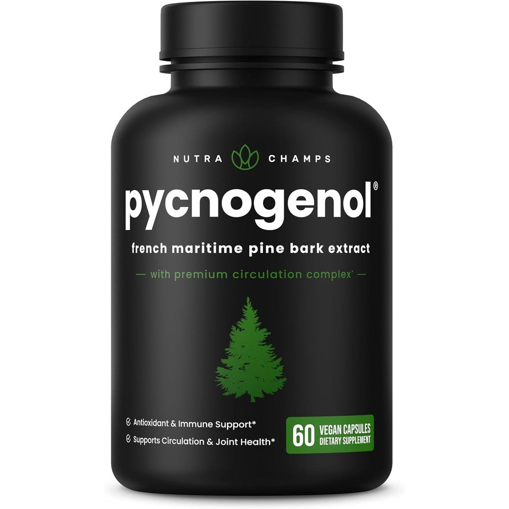 NutraChamps Pycnogenol French Maritime Pine Bark Extract bottle front view supplement