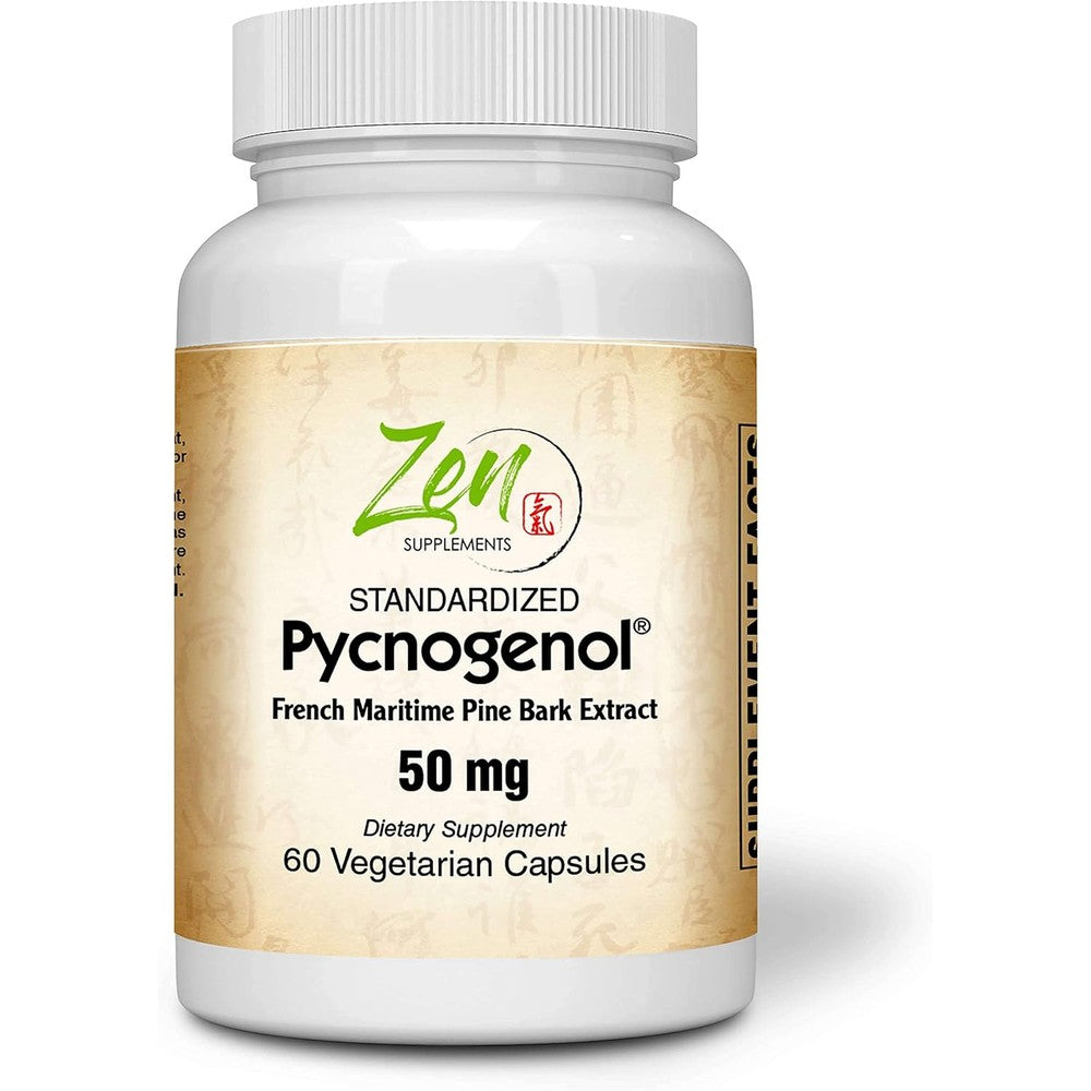Zen Supplements Pycnogenol 50mg front view bottle for premium antioxidant protection