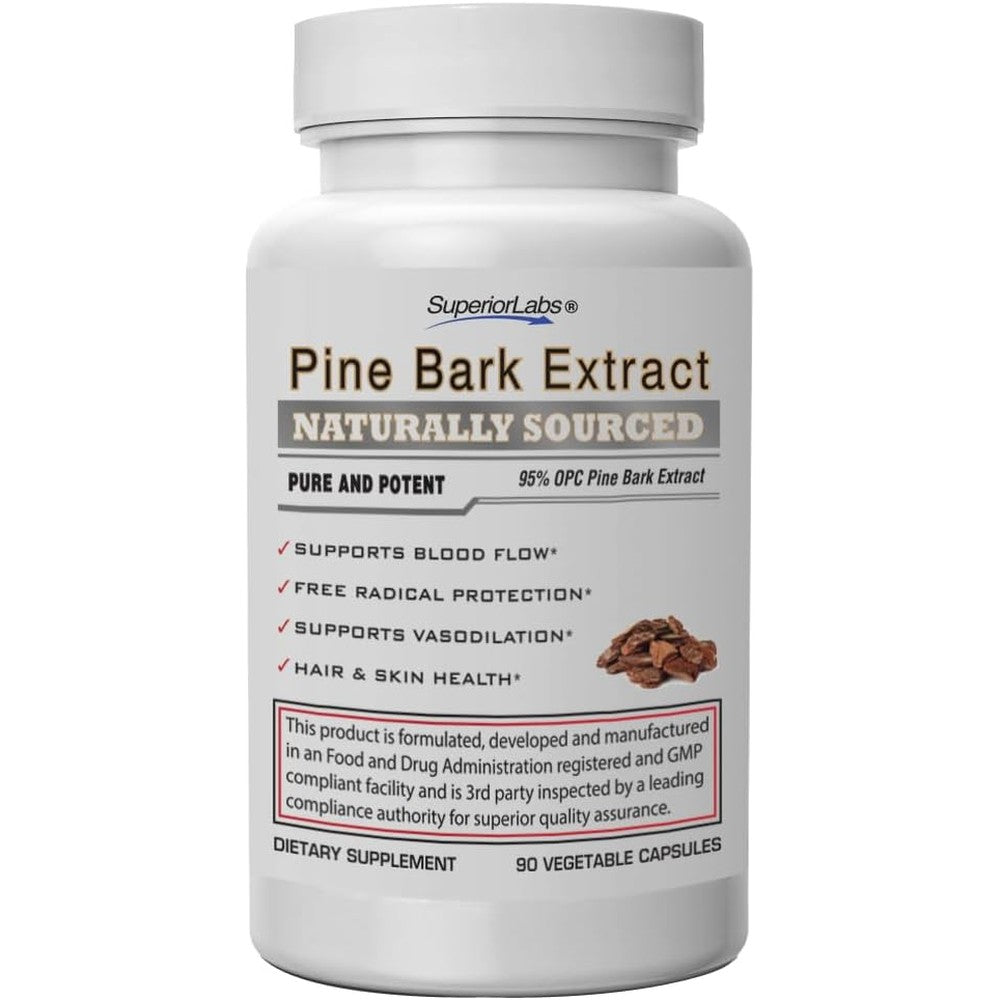Superior Labs Pine Bark Extract supplement bottle front view for circulatory health