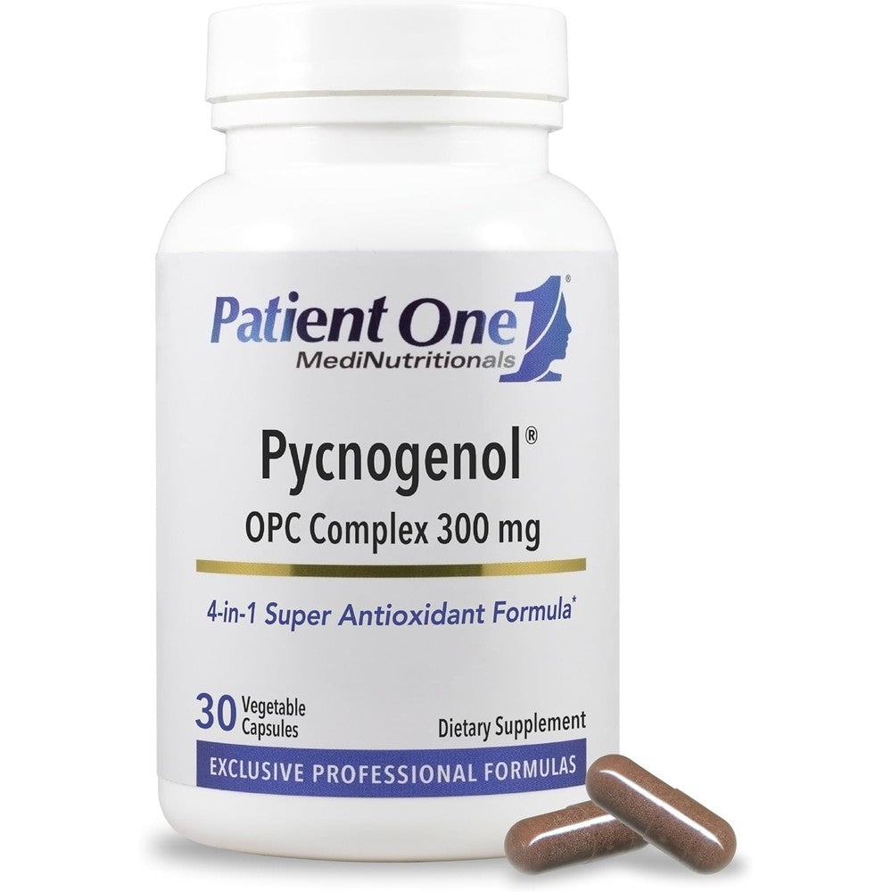 Patient One Pycnogenol OPC Complex 300mg bottle front view for vascular health support.
