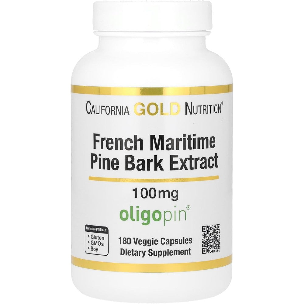 California Gold Nutrition French Maritime Pine Bark Extract bottle front view showcasing 100 mg strength