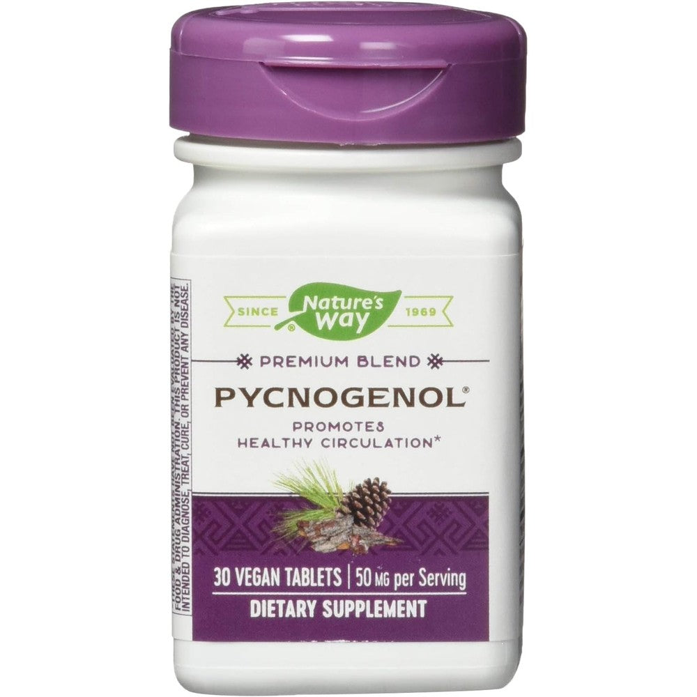 Nature's Way Pycnogenol 50 milligram bottle front view for healthy circulation support.