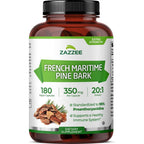 Zazzee Extra Strength French Maritime Pine Bark Extract front bottle view showing capsule count and key potency details.