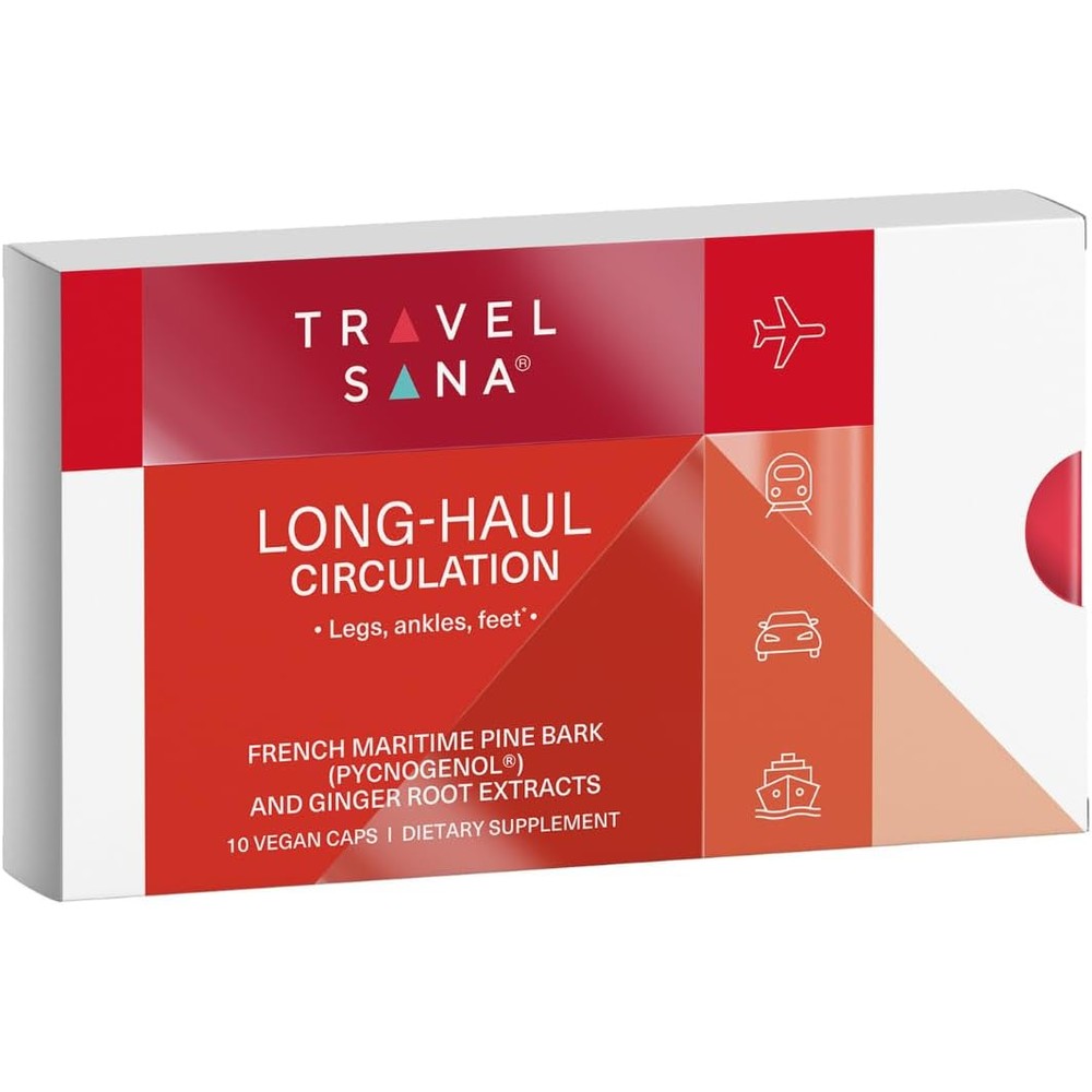 TRAVELSANA Long Haul Circulation front view packaging for leg swelling relief