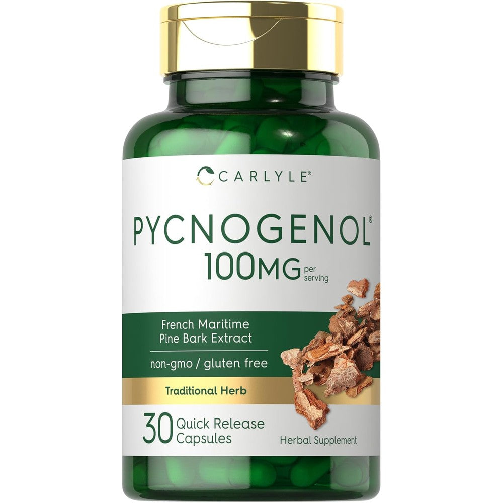Carlyle Pycnogenol 100 Milligrams capsules front view packaging supplement
