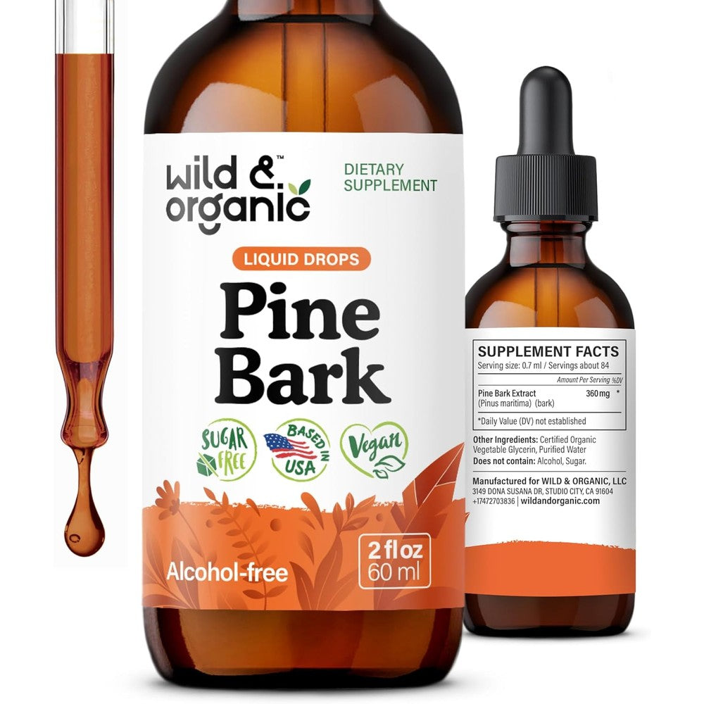 Wild & Organic Pine Bark Extract Tincture front bottle view for antioxidant support in India