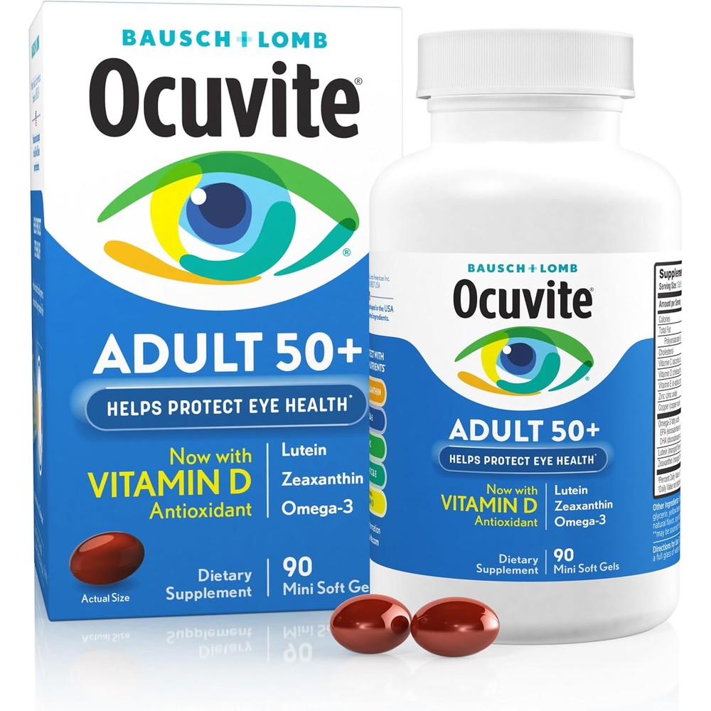 Bausch And Lomb Ocuvite Adult 50 Plus Softgels Front View Bottle Packaging