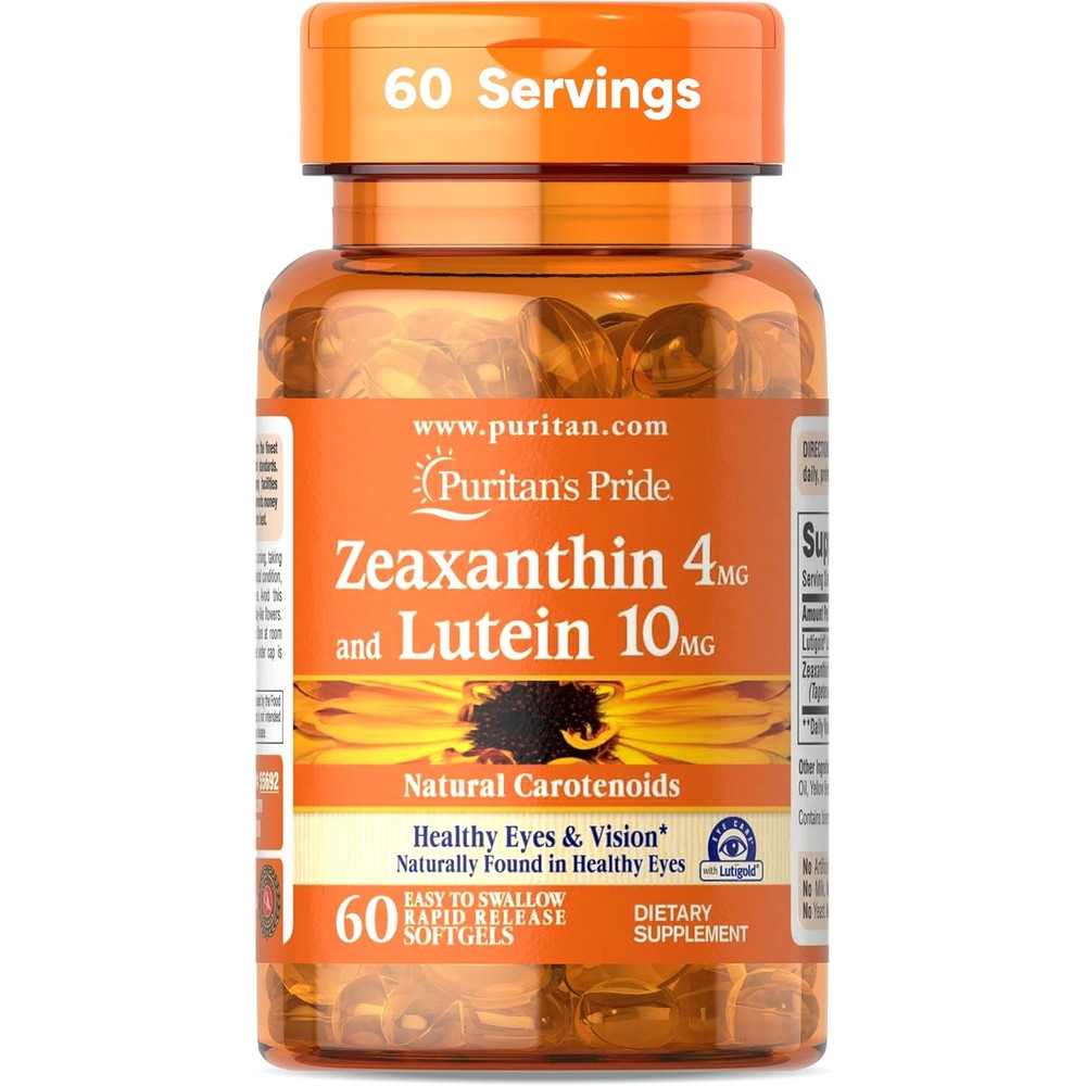 Puritan's Pride zeaxanthin and lutein softgels bottle front view eye health supplement