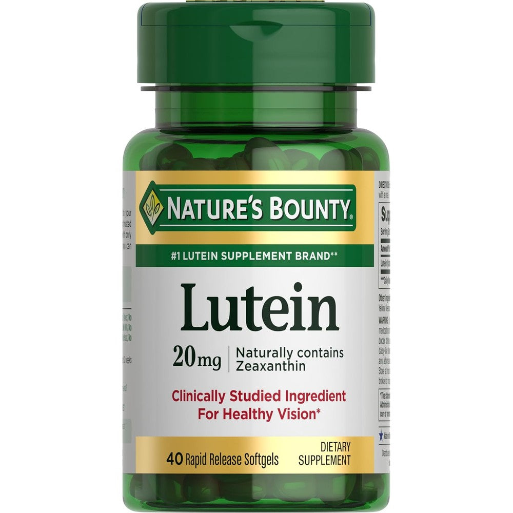 Nature's Bounty Lutein Eye Health Supplements 20 Milligrams 40 Softgels front view bottle