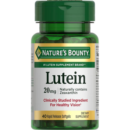 Nature's Bounty Lutein 20 mg eye health supplement bottle front view