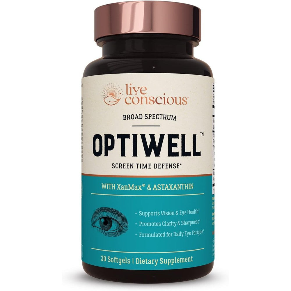 Live Conscious OptiWell Eye Vitamins 30 softgels bottle front view
