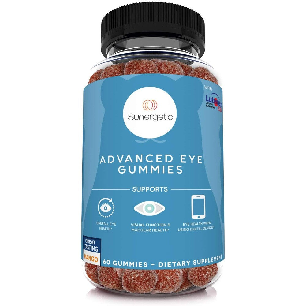 Sunergetic Premium Eye Support Lutein and Zeaxanthin Gummies bottle front view