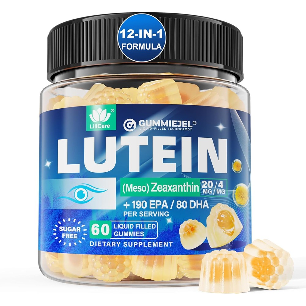 Lilicare sugar free lutein and zeaxanthin eye health gummies bottle front view