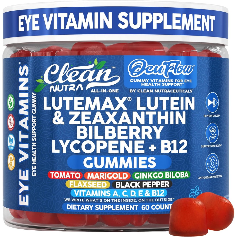 Clean Nutraceuticals Lutein and Zeaxanthin Eye Vitamin Gummies bottle front view