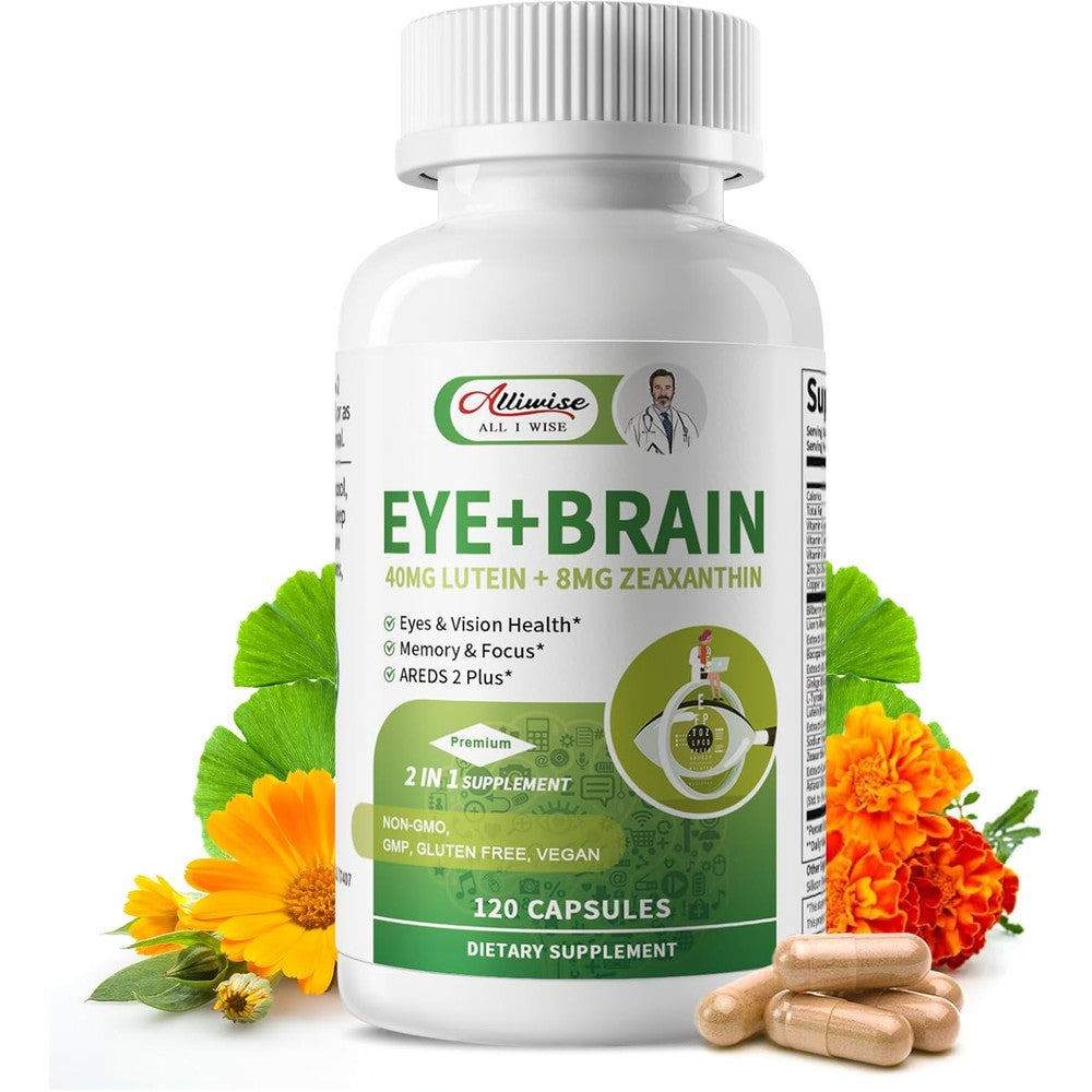 Alliwise Lutein Eye and Brain 14-in-1 supplement bottle front view.