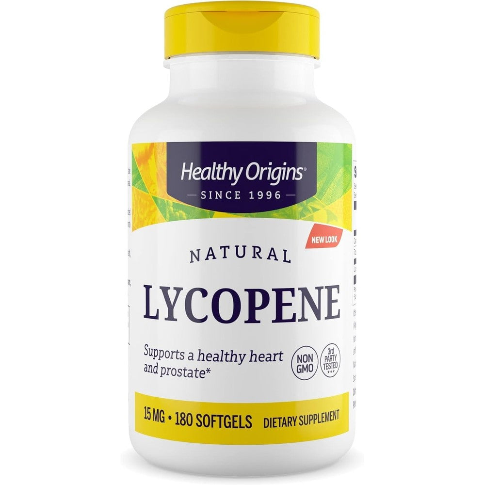 Healthy Origins Lycopene 15 mg 180 softgels front view bottle for prostate health.