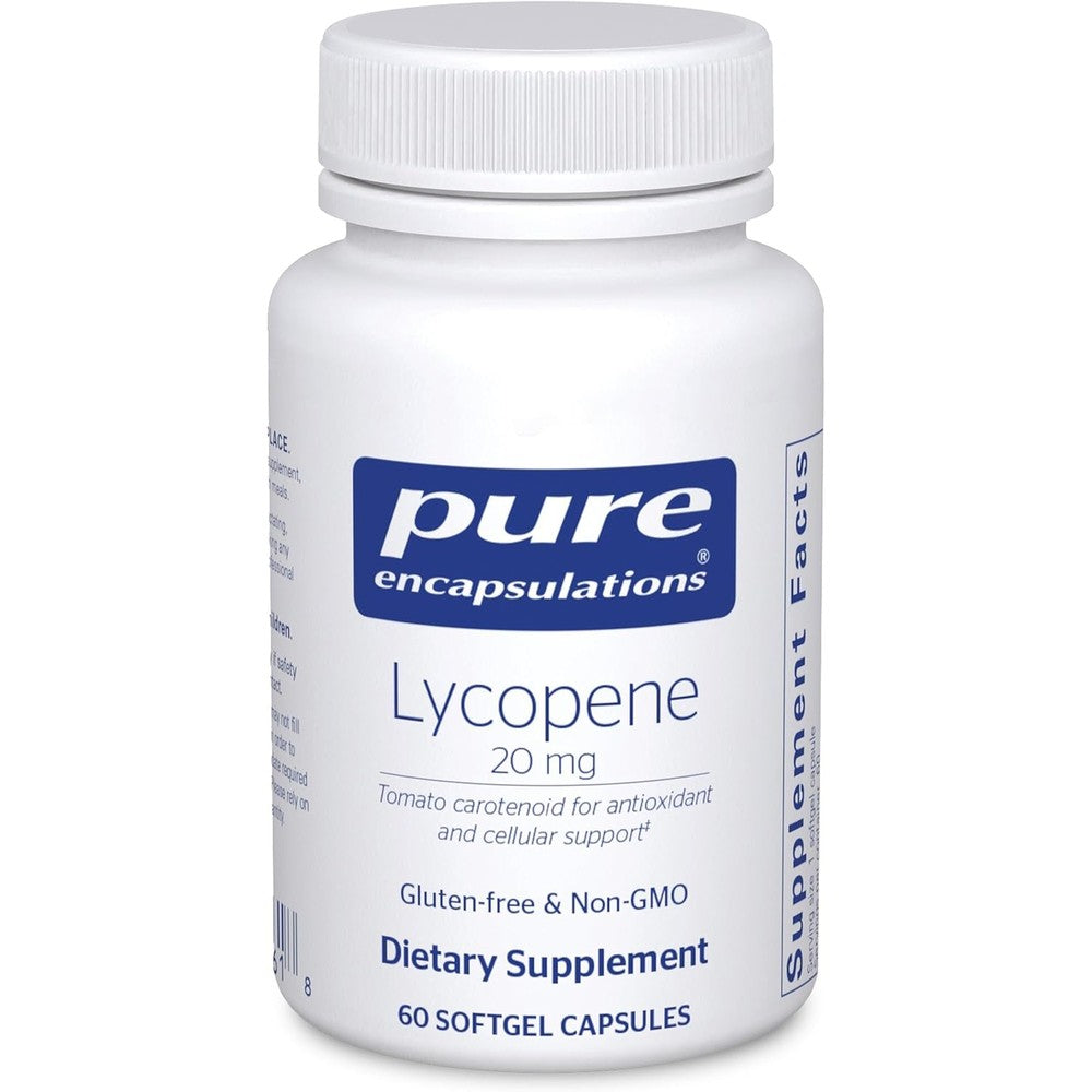 Pure Encapsulations Lycopene 20 mg front view bottle for premium antioxidant support in India.